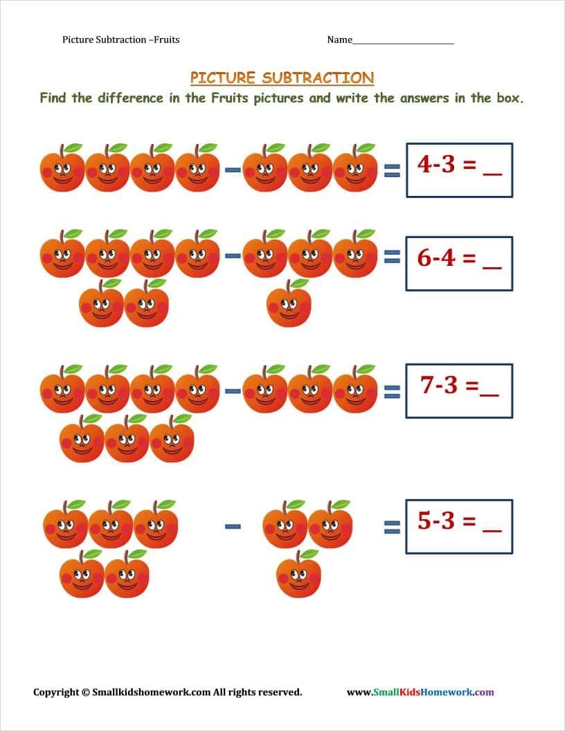 subtraction worksheets kindergarten